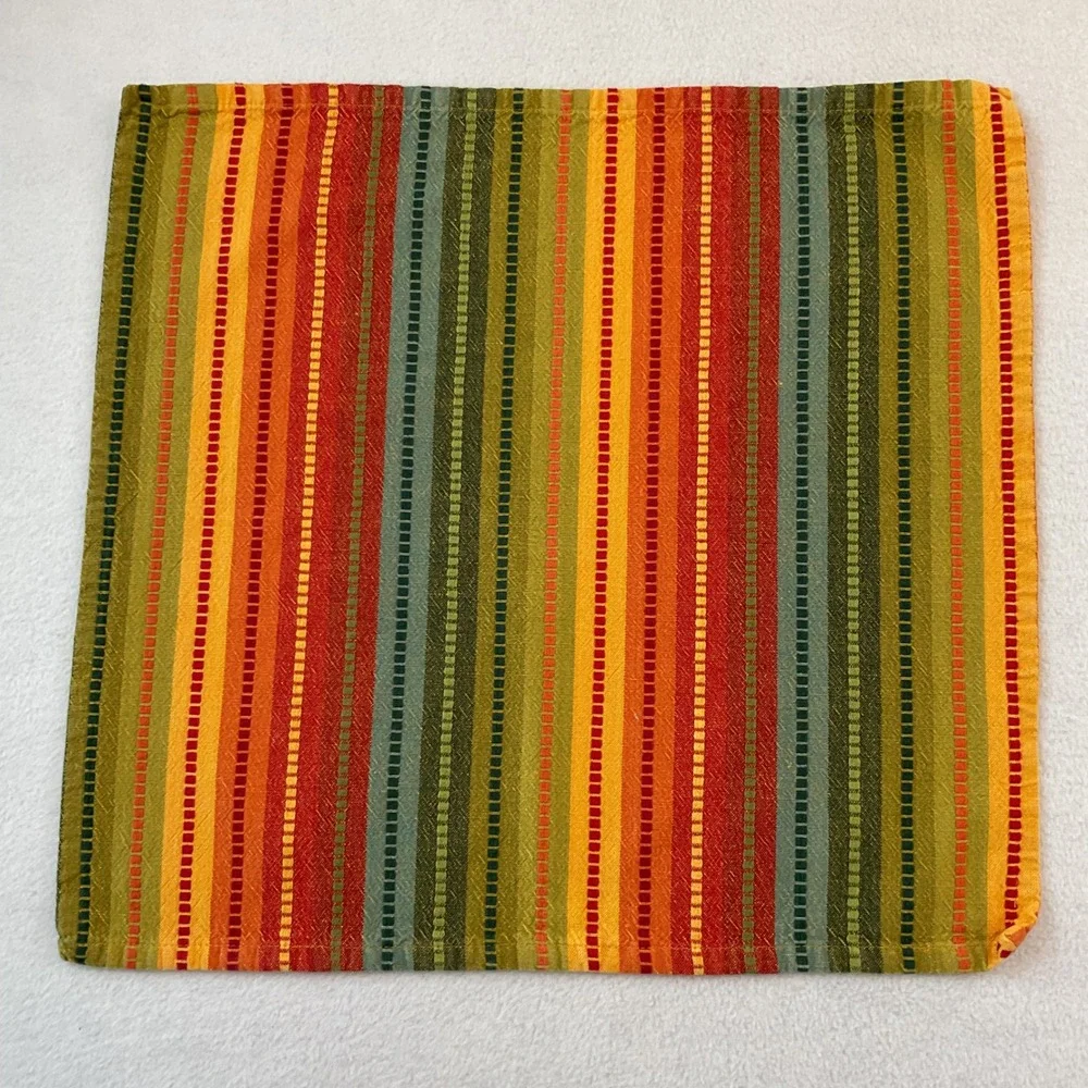 Pier 1 Vintage Striped Cloth Napkins Set of 10 Orange Green Yellow Square Autumn